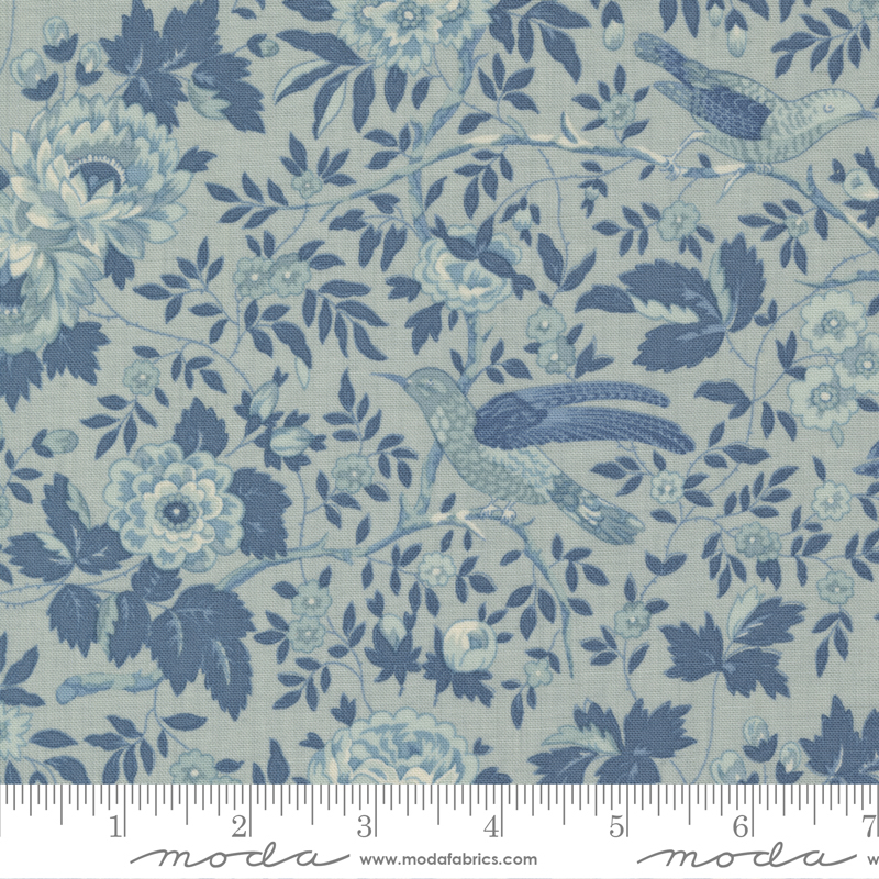 Bleu De France Ciel Blue - Valliere Florals Bird - Fabric
