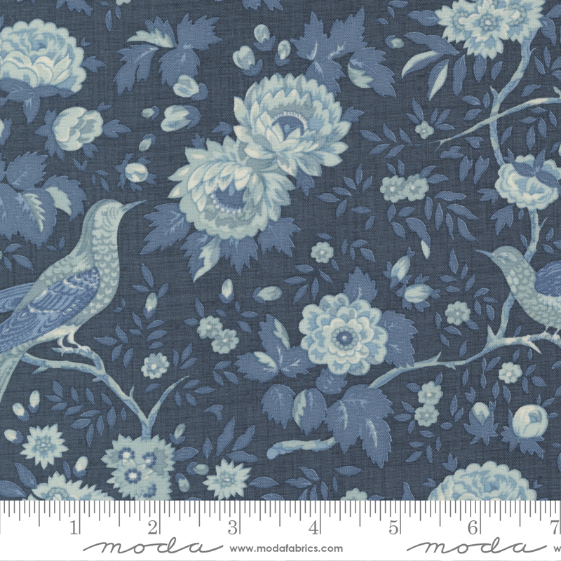 Bleu De France Indigo - Valliere Florals Bird - Quilt Fabric