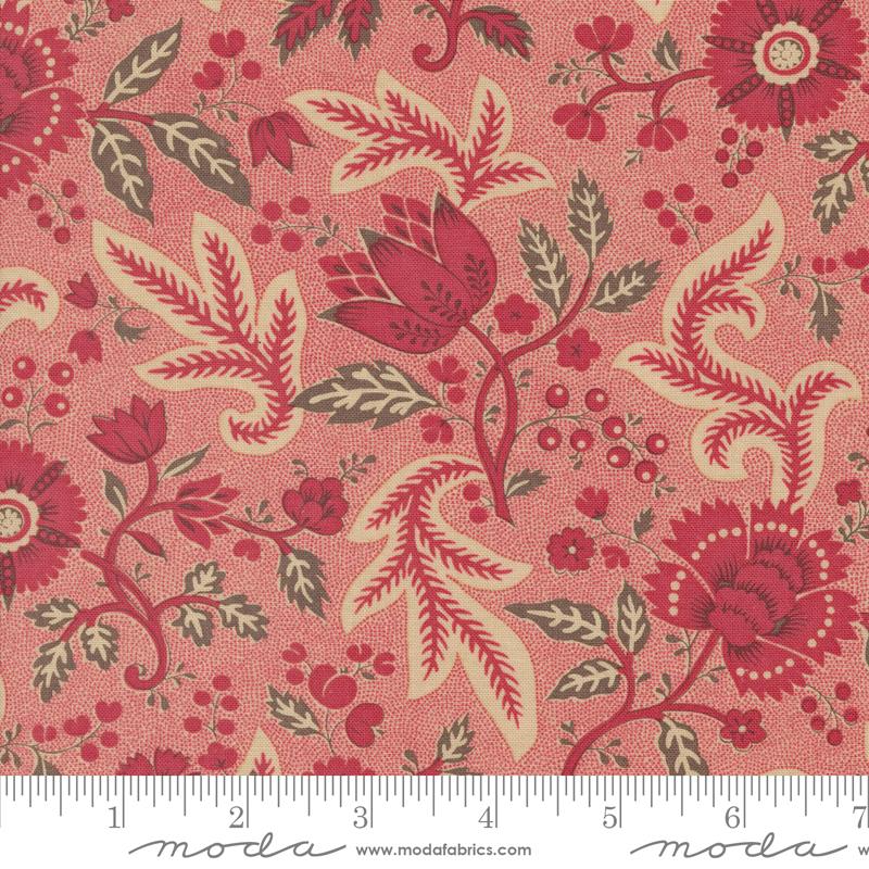 Rouenneries Trois Faded Red - Quilt Fabric, zoomed in. Select this picture to zoom back out.
