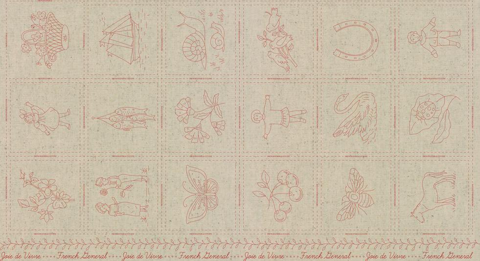 Joie De Vivre Broderie Rouge - Quilt Panel