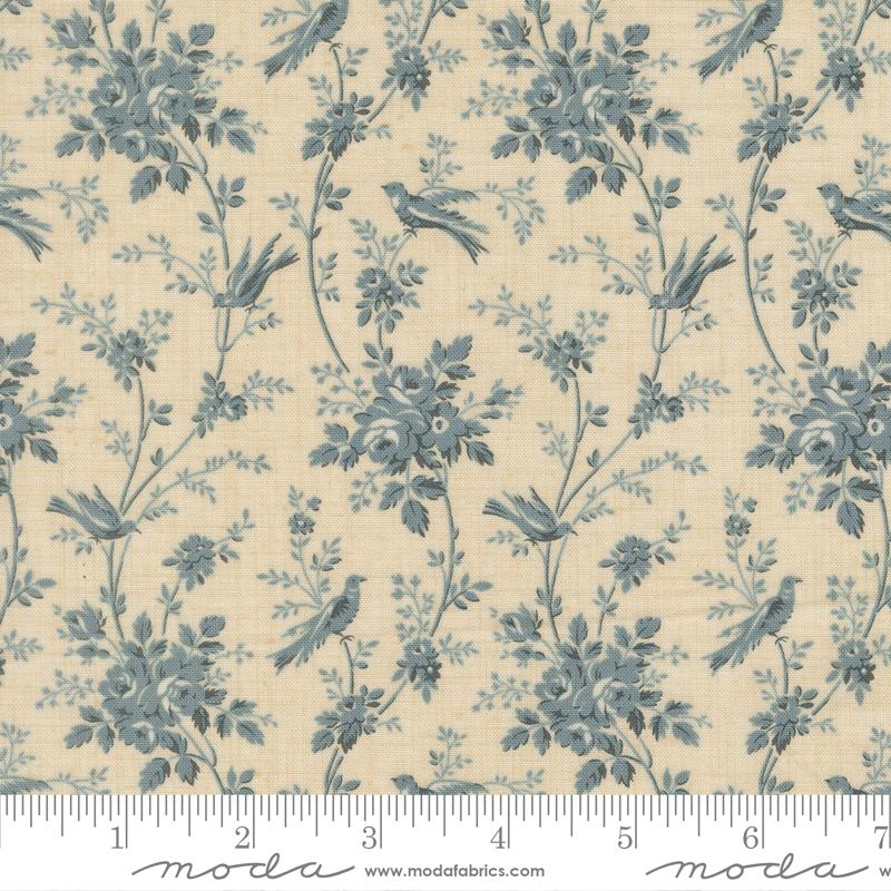 Fleur De Paris Birds Pearl French Blue - Quilt Fabric