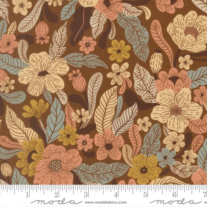 Feather and Forest Bloom Flower Walnut - Quilt Fabric
