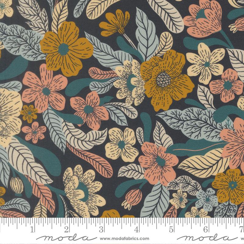 Feather and Forest Bloom Flower Midnight - Quilt Fabric