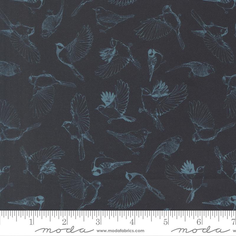 Feather and Forest Bloom Birds Midnight - Quilt Fabric