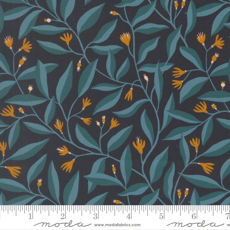 Feather and Forest Bloom Leaves Midnight - Quilt Fabric