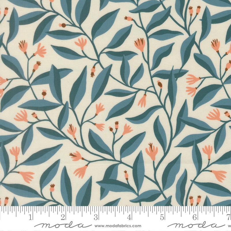 Feather and Forest Bloom Leaves Azure - Quilt Fabric