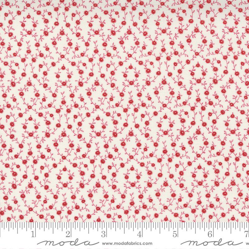 Belle Isle Cream Red - Calico Blender - Quilt Fabric, zoomed in. Select this picture to zoom back out.