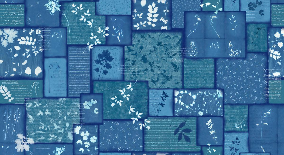 Bluebell Collage - Cyan - Quilt Fabric
