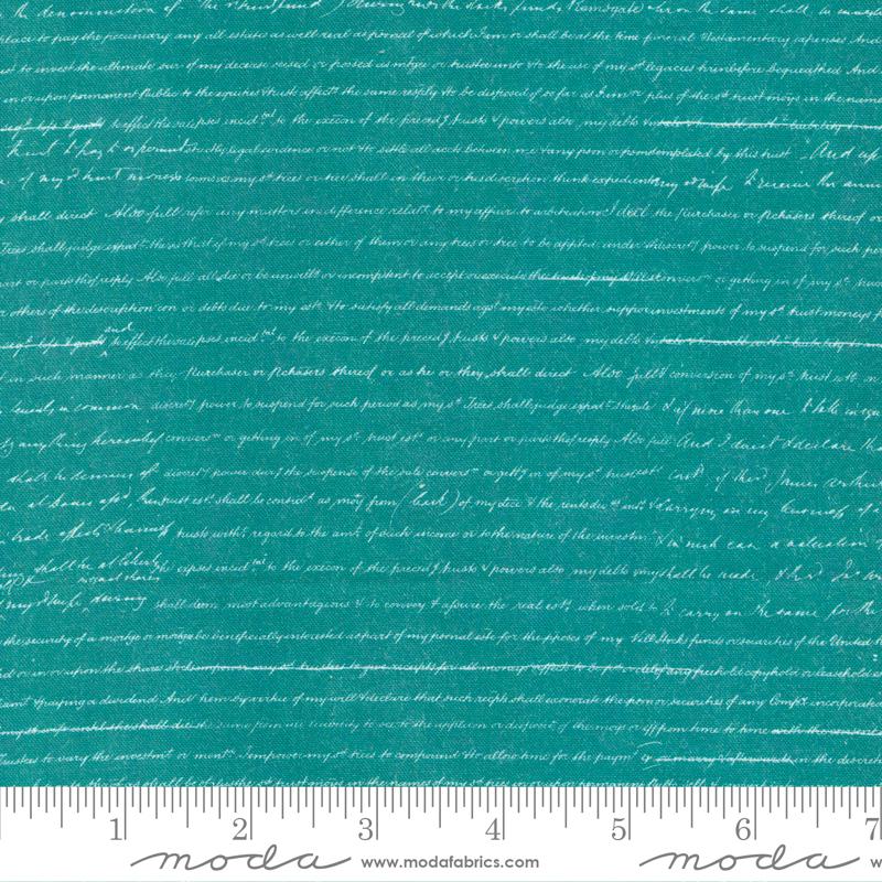 Blueprint Text and Words Script - Teal - Quilt Fabric