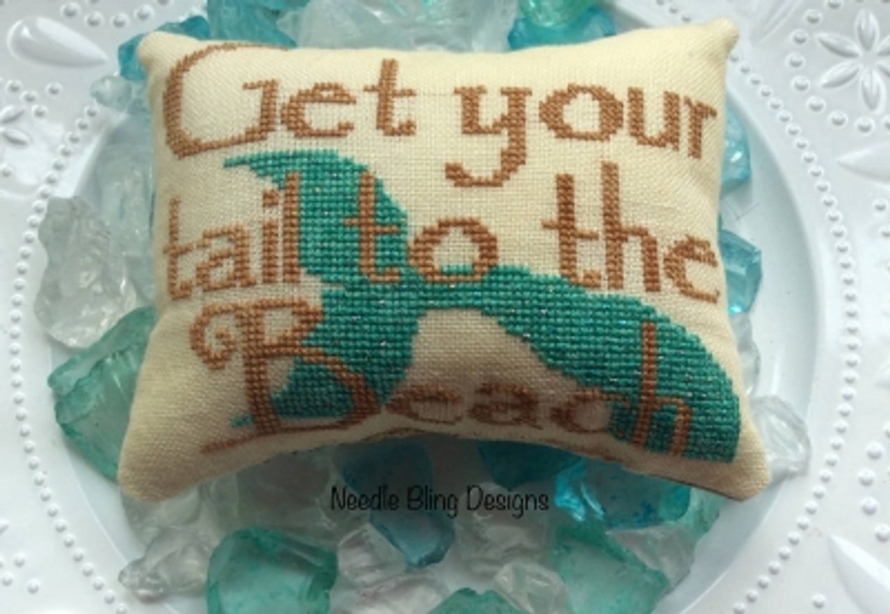 Get Your Tail to the Beach - Cross Stitch Pattern, zoomed in. Select this picture to zoom back out.