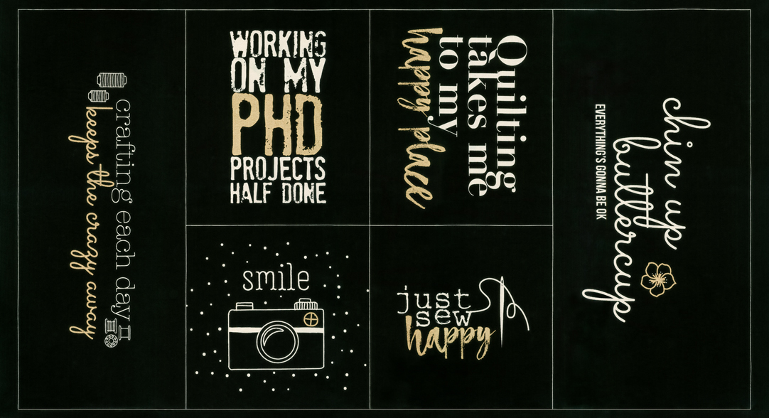 Sew Happy Canvas Black - Quilt Panel
