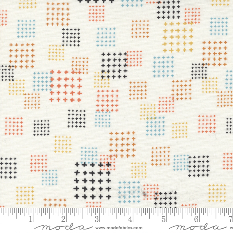 Lazy Afternoon Vanilla Multi - Stitching Geometric - Fabric