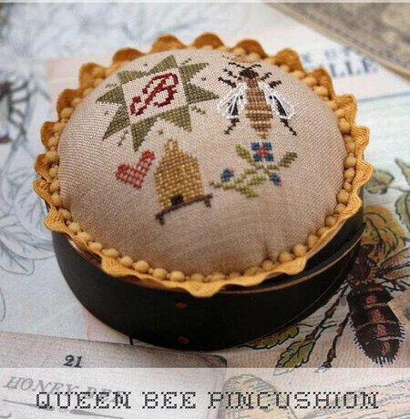 Queen Bee Pincushion - Cross Stitch Pattern, zoomed in. Select this picture to zoom back out.
