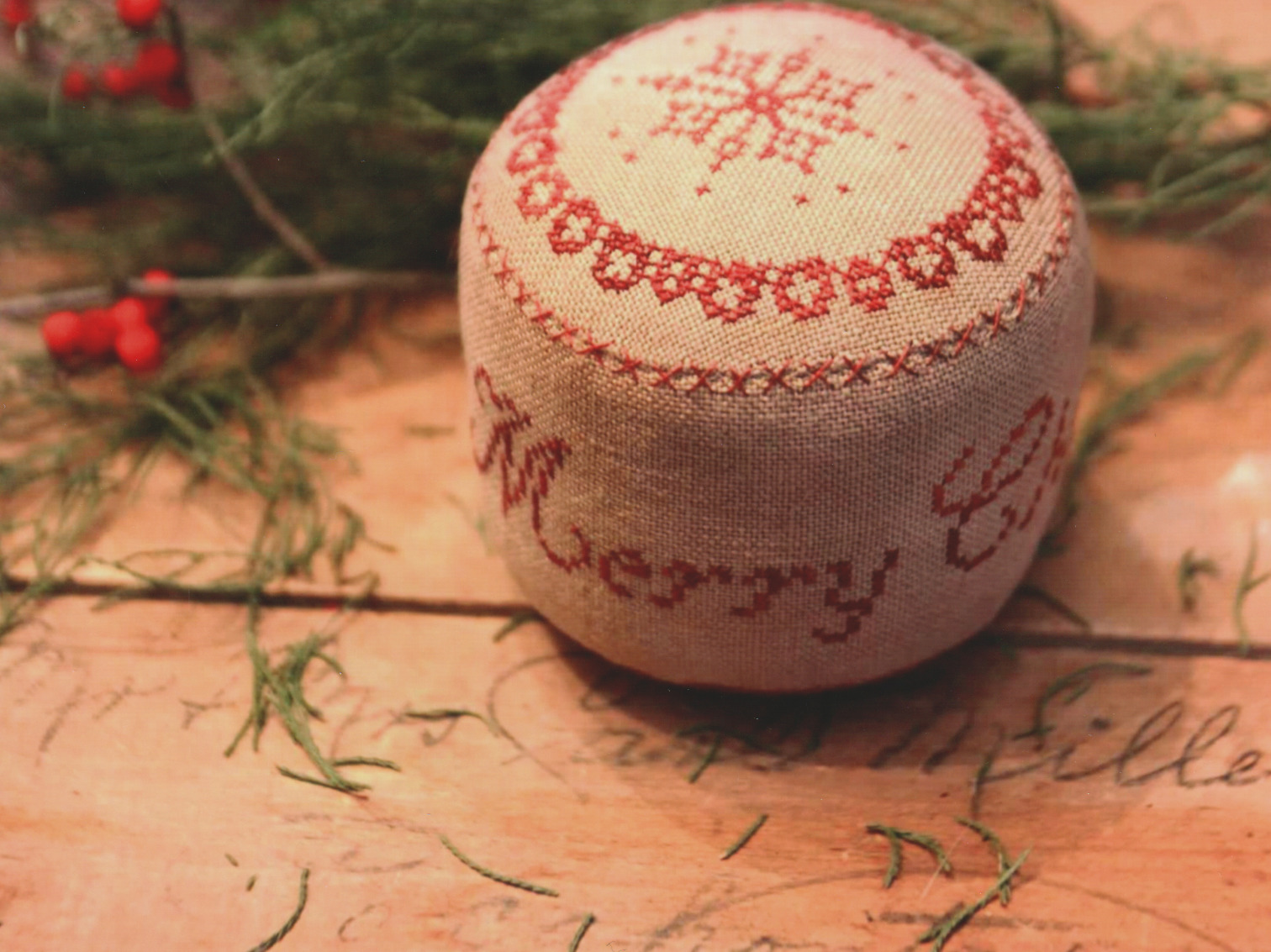 Merry Christmas Pinkeep DRUM - Cross Stitch Pattern 