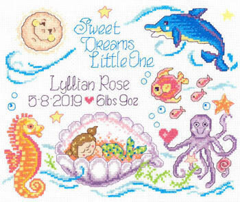 Sea Angels Birth Record - Cross Stitch Pattern, zoomed in. Select this picture to zoom back out.