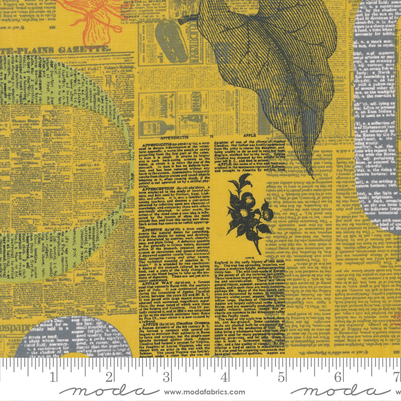Filigree Saffron - Filigree Newsprint Newspaper - Fabric