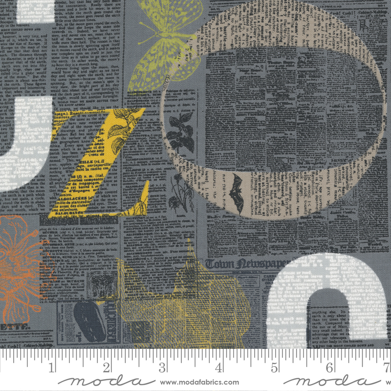 Filigree Graphite - Filigree Newsprint Newspaper - Fabric