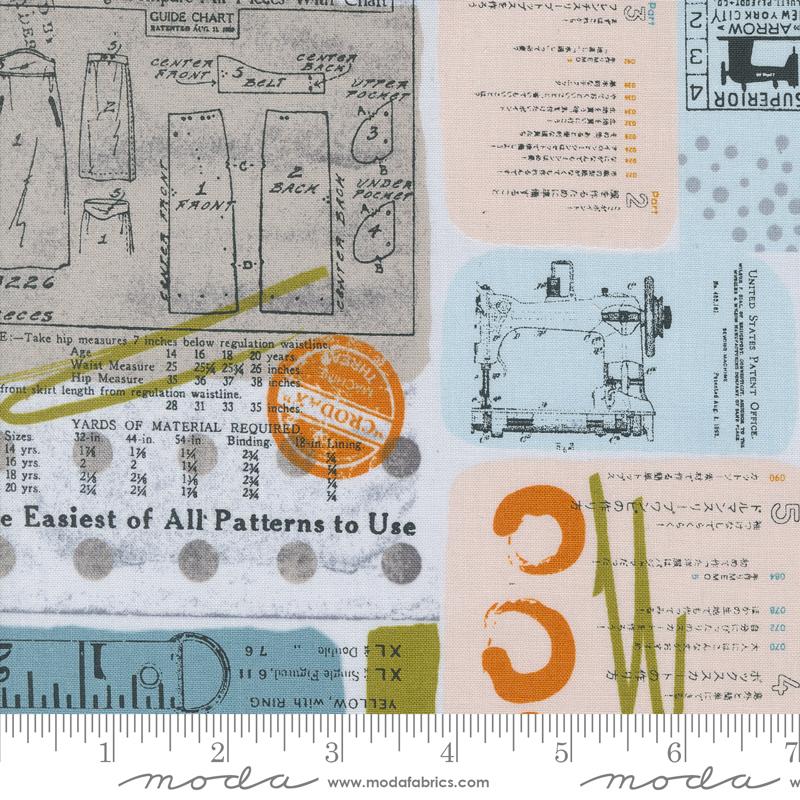 Bluish Stitched Up Patchwork Collage - Chalk - Quilt Fabric