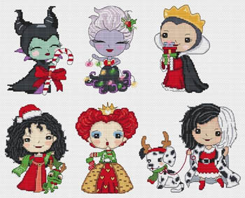 Princesses of Evil Celebrate Christmas Cross Stitch Pattern