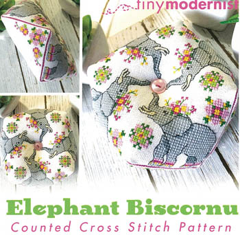 Elephant Biscornu - January - Cross Stitch Pattern