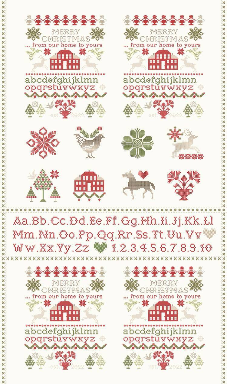 Christmas Stitched Snow Multi - Quilt Panel