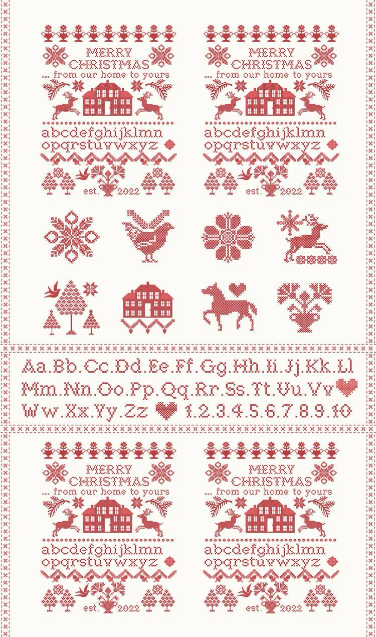 Christmas Stitched Snow Poinsettia - Quilt Panel