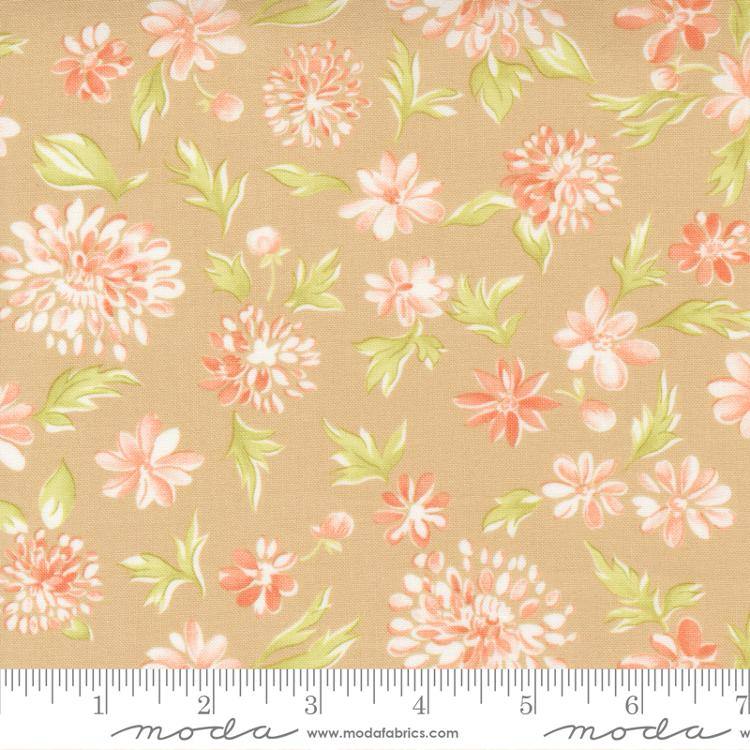 Cinnamon Cream Flax - Mums Florals - Quilt Fabric
