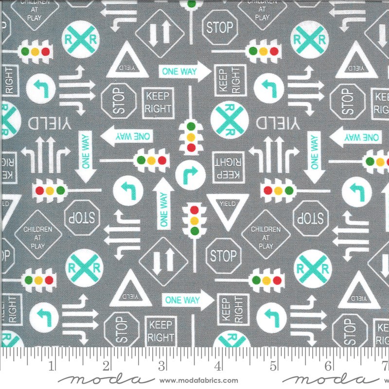 On The Go Steel - Its A Sign - Quilt Fabric