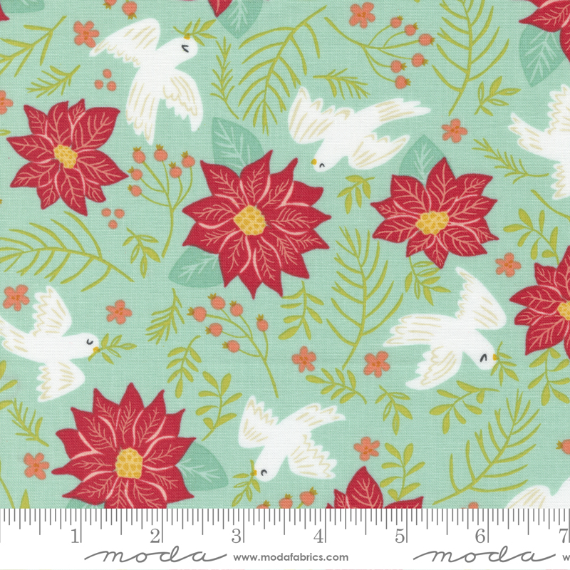 Joyful Joyful Sky - Peace Birds Poinsettia - Quilt Fabric