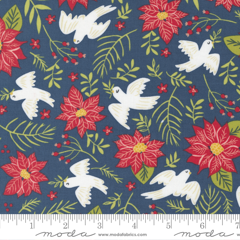 Joyful Joyful Midnight - Peace Birds Poinsettia - Fabric