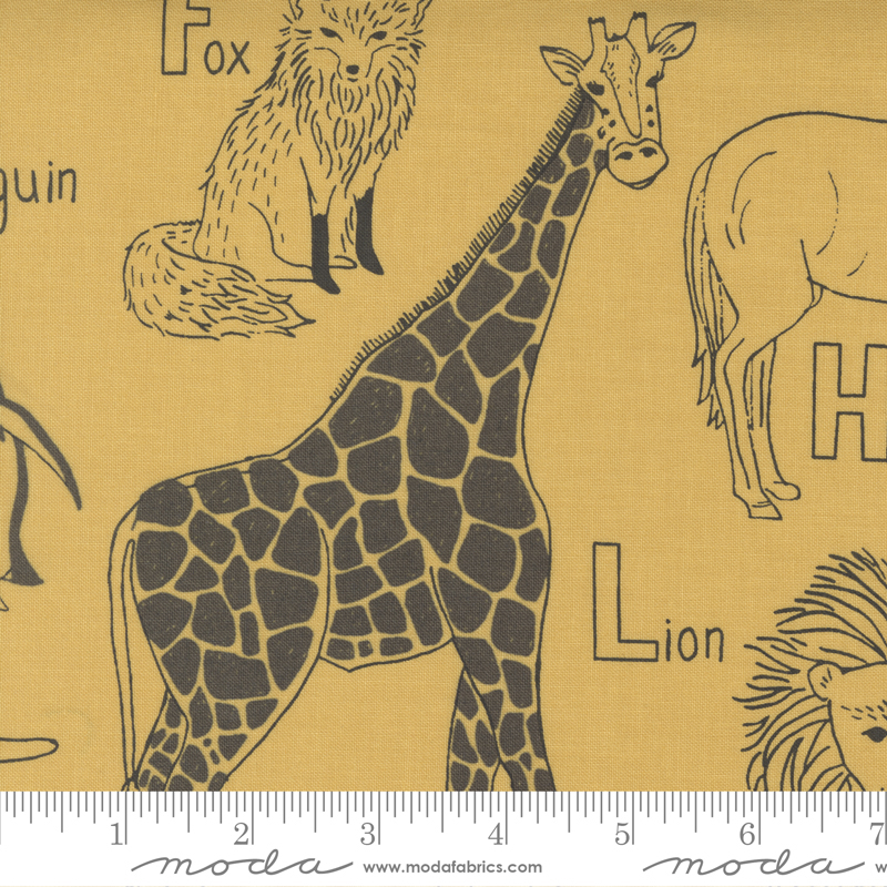 ABC XYZ Yellow - Animal Kingdom - Quilt Fabric