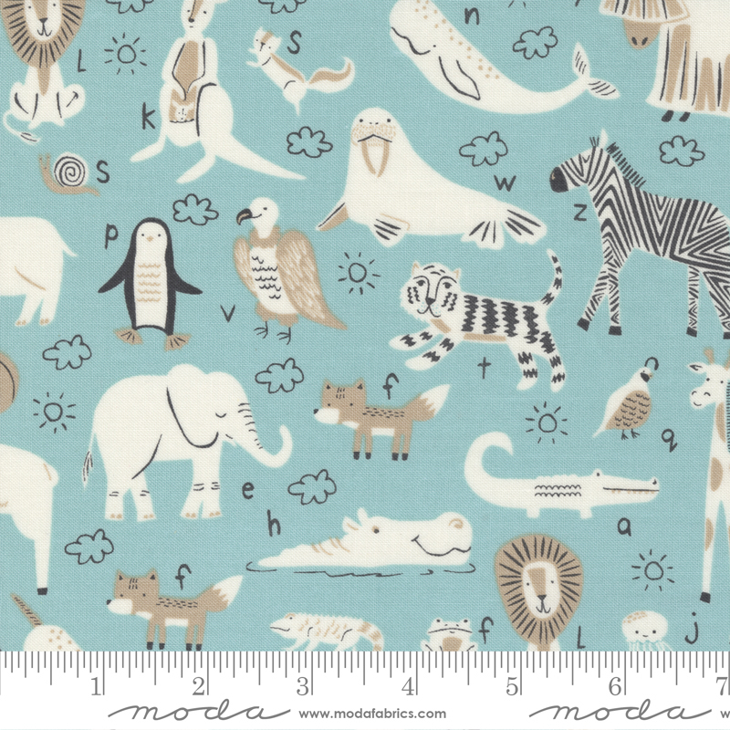 ABC XYZ Aqua - Animal Alphabet - Quilt Fabric