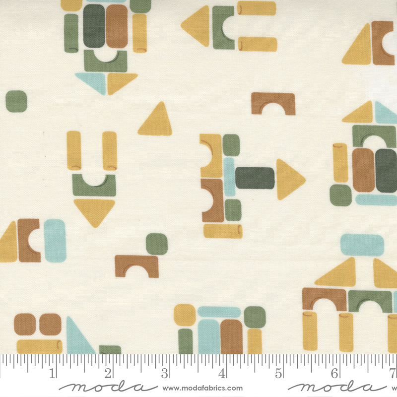 ABC XYZ Cream - Geometric Wood Blocks - Quilt Fabric