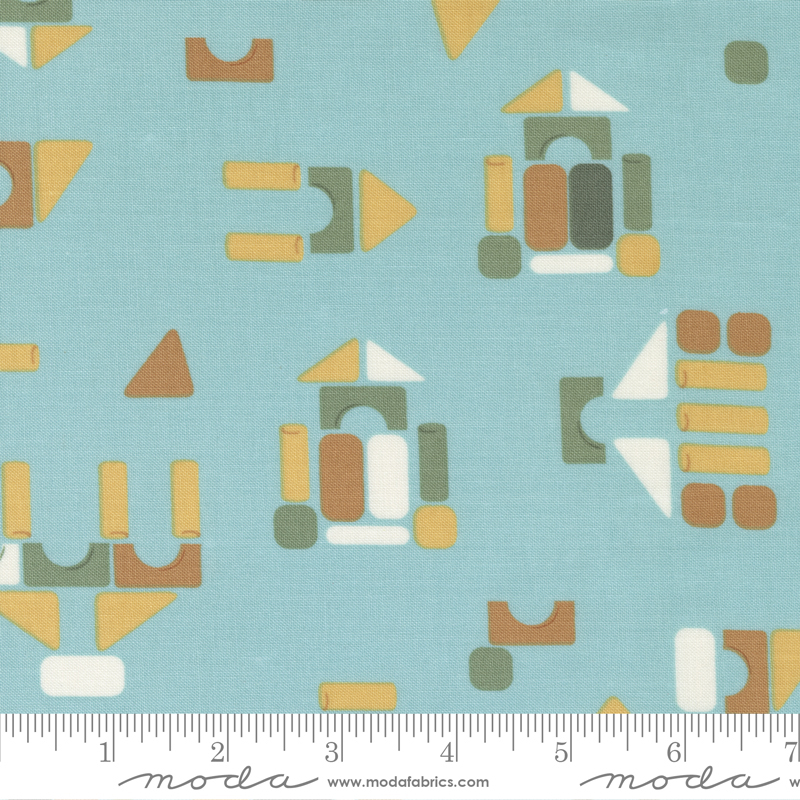 ABC XYZ Aqua - Geometric Wood Blocks - Quilt Fabric