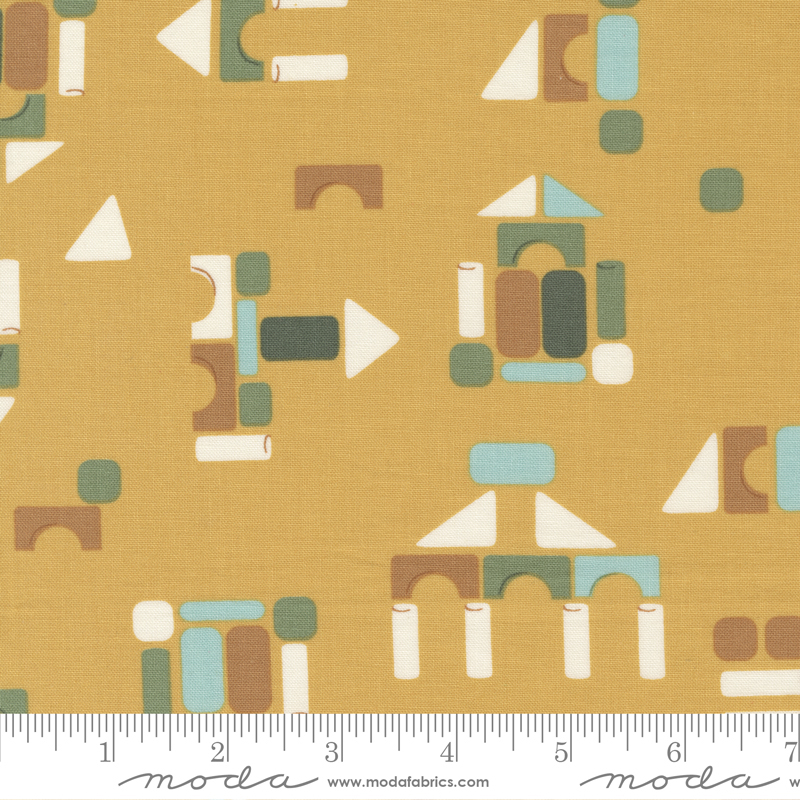 ABC XYZ Yellow - Geometric Wood Blocks - Quilt Fabric