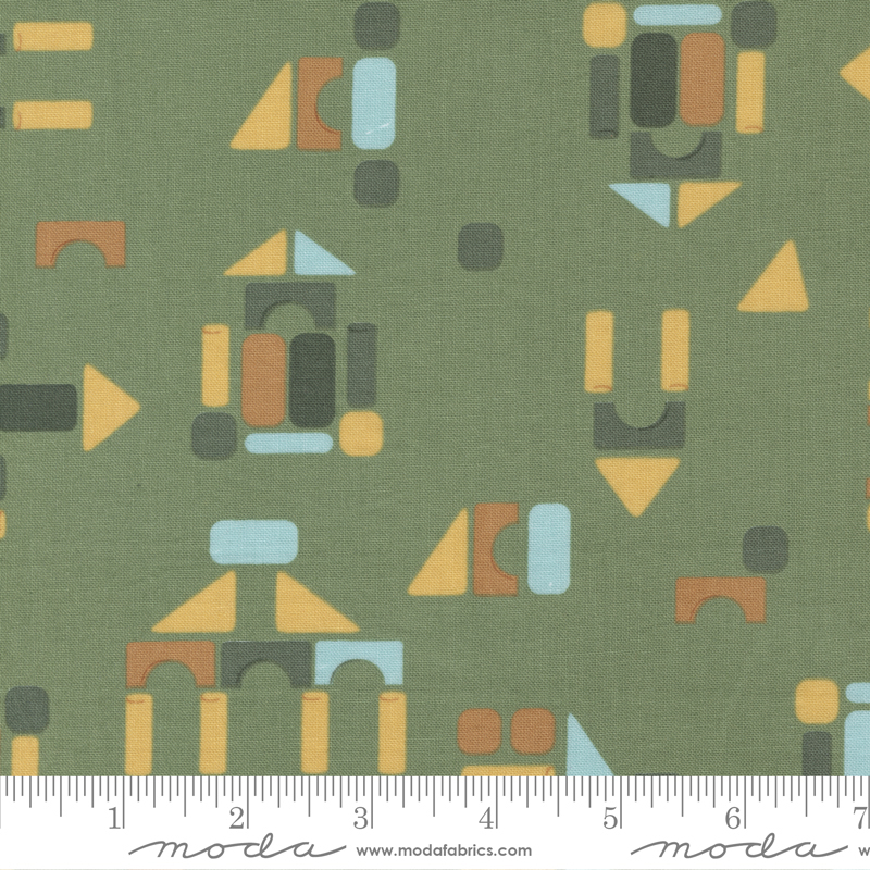 ABC XYZ Green - Geometric Wood Blocks - Quilt Fabric