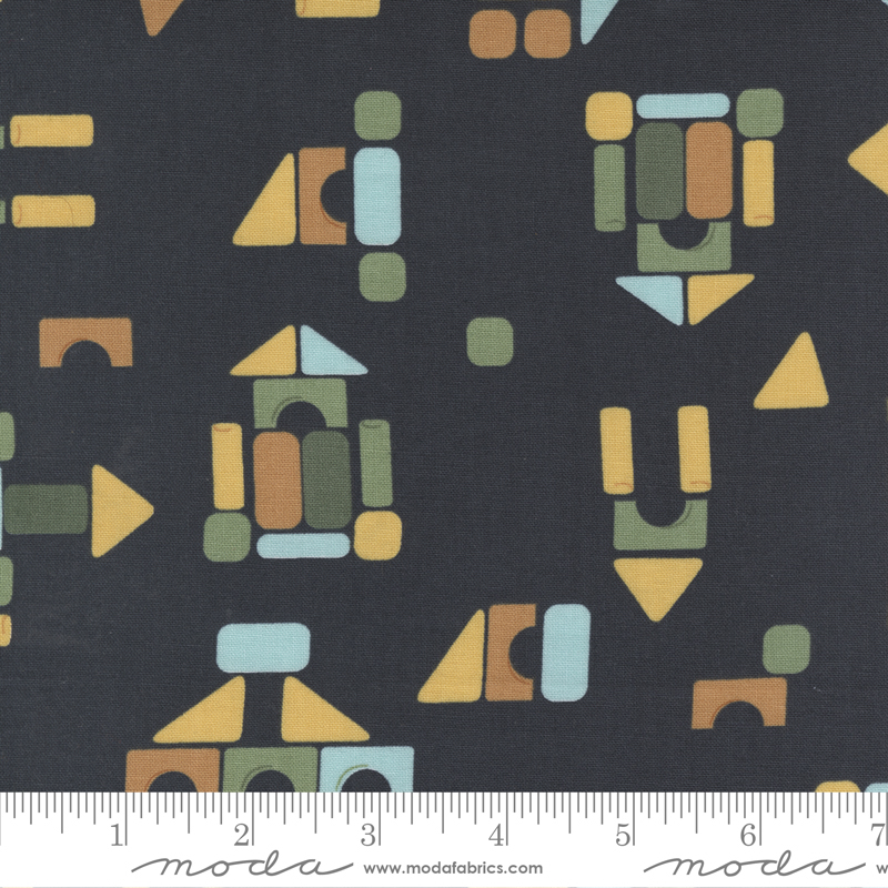 ABC XYZ Black - Geometric Wood Blocks - Quilt Fabric