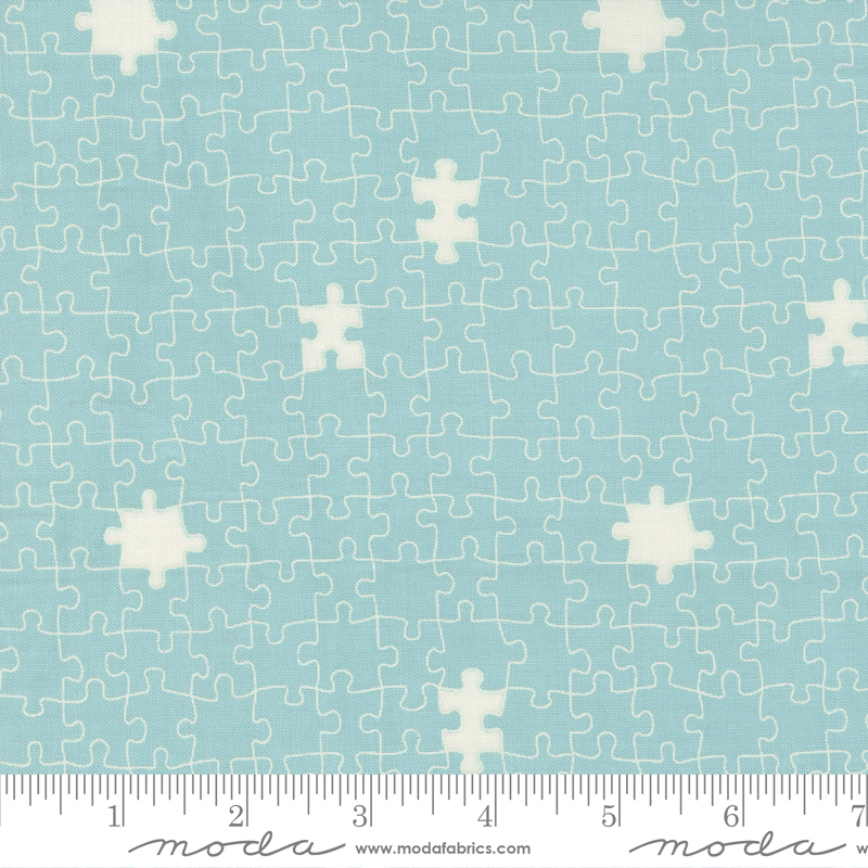 ABC XYZ Aqua - Puzzled Blenders Puzzle - Blue Quilt Fabric
