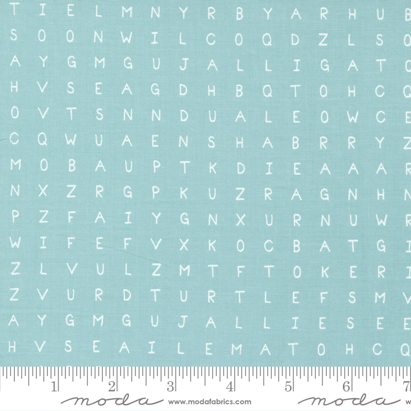 ABC XYZ Aqua - Word Search - Quilt Fabric