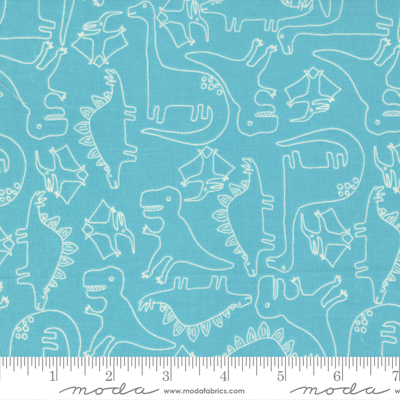 Stomp Stomp Roar Aqua - Dino Sketch - Quilt Fabric