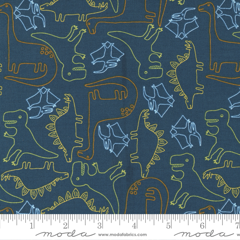 Stomp Stomp Roar Teal - Dino Sketch - Quilt Fabric