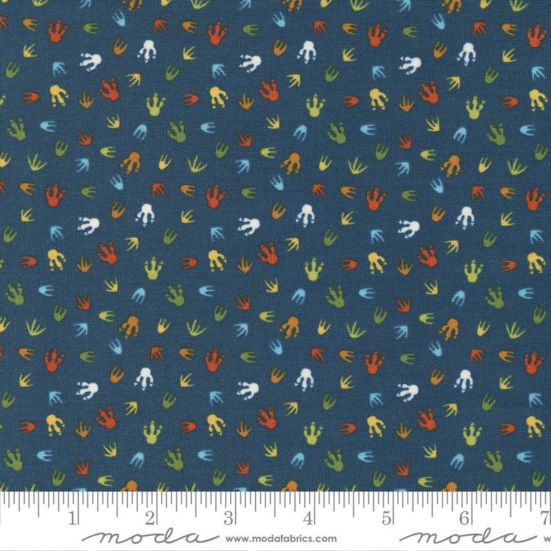 Stomp Stomp Roar Teal - Footprints - Quilt Fabric