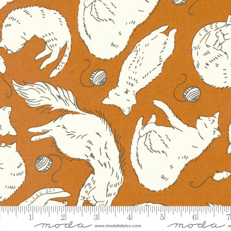 Here Kitty Kitty Rust - Sleepy Time Novelty Cats - Fabric