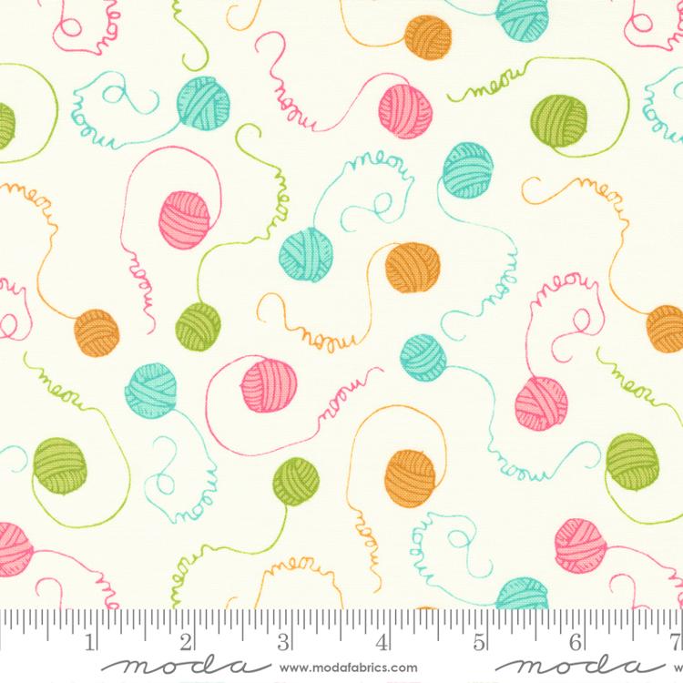 Here Kitty Kitty Cream - Meow Blenders Yarn Text - Fabric