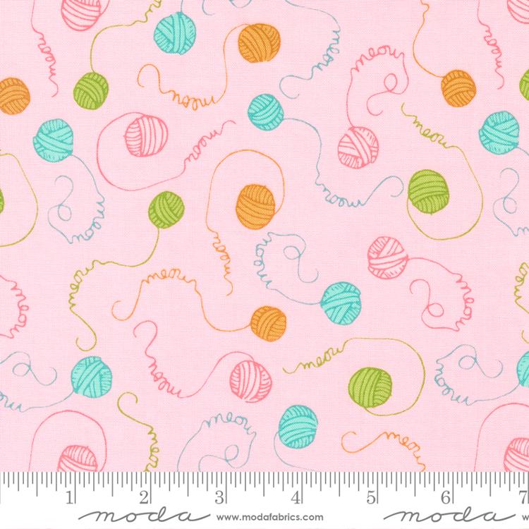 Here Kitty Kitty Pink - Meow Blenders Yarn Text - Fabric