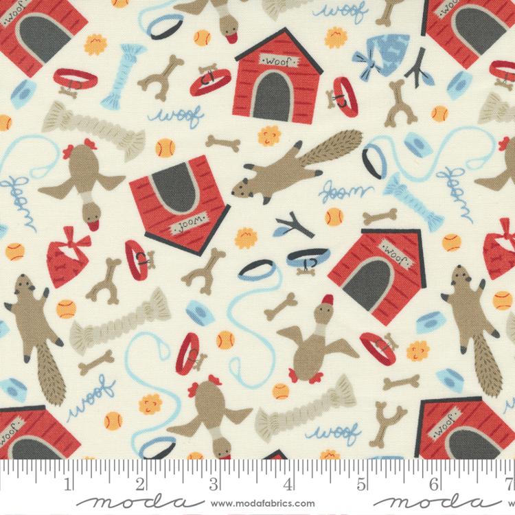 Dog Daze Lets Play - Cream - Quilt Fabric