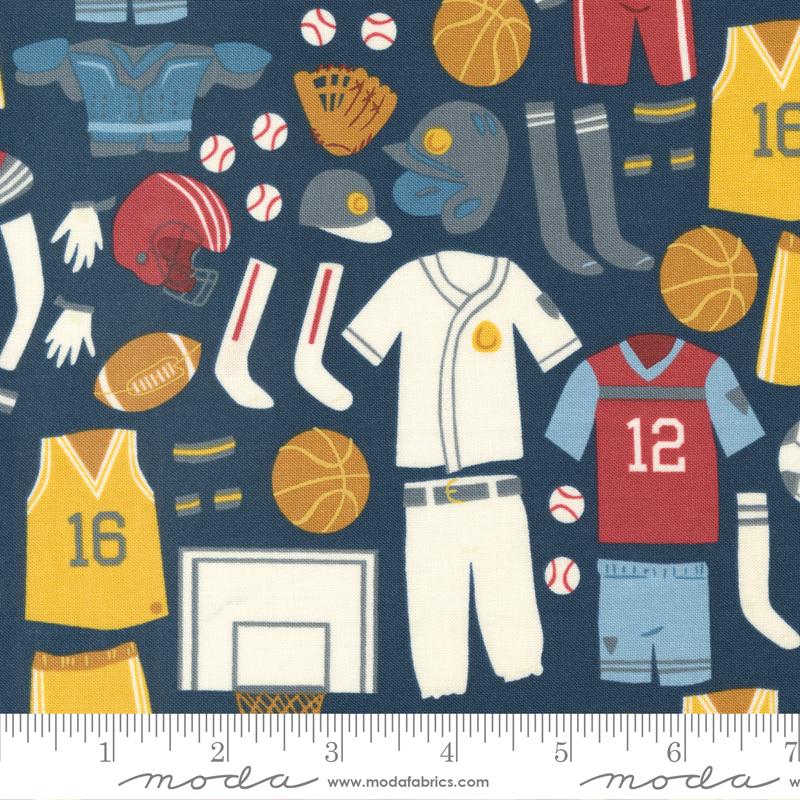 All Star Suit Up Navy - Novelty Sports Gear - Quilt Fabric