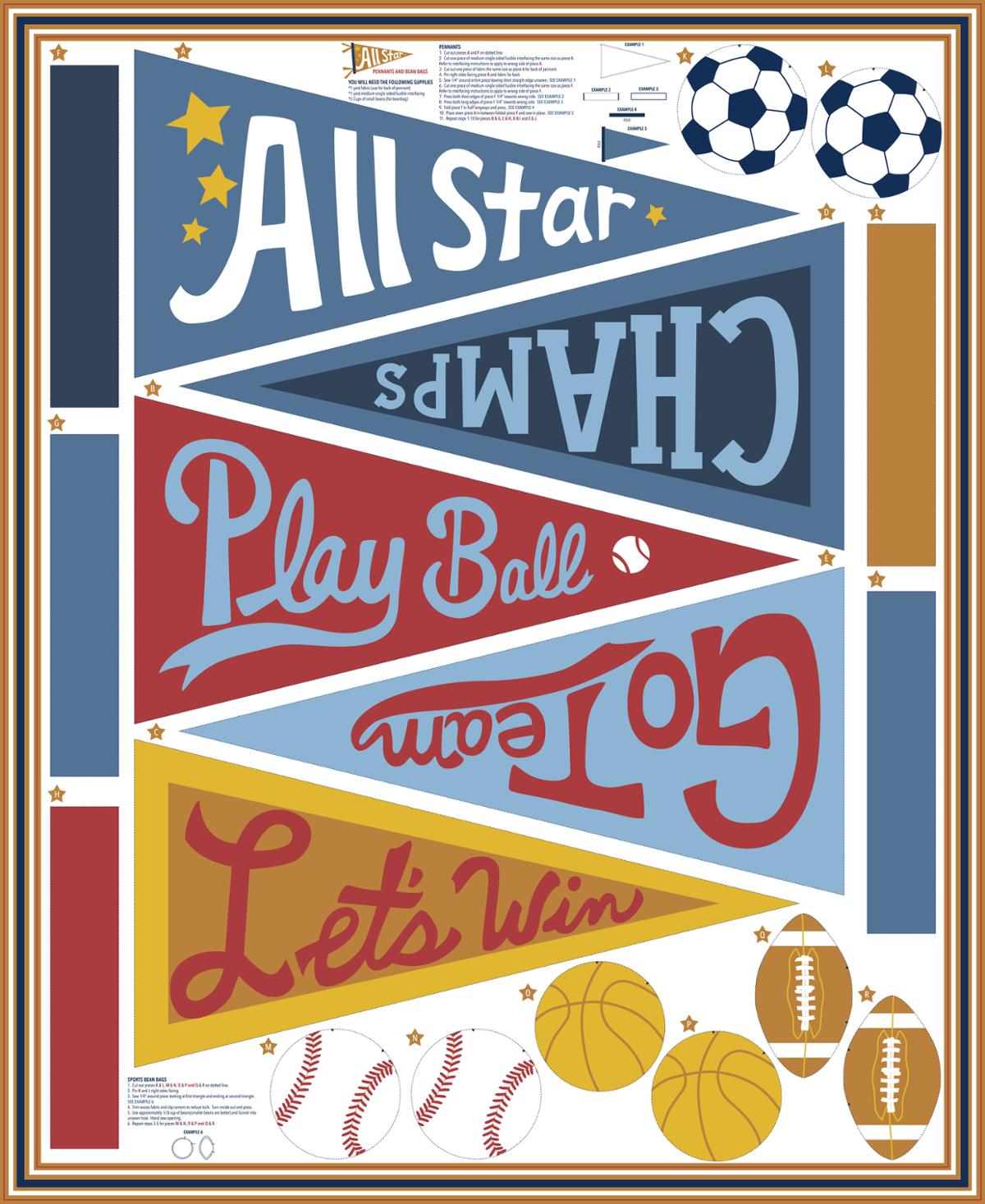 All Star Cut And Sew Panel Multi - Quilt Panel