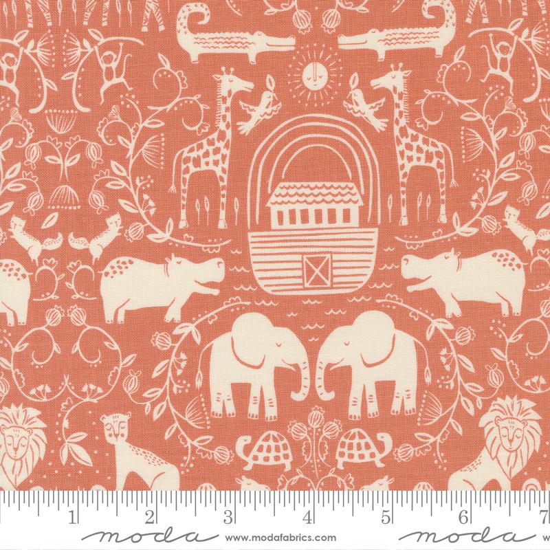 Noahs Ark Two By Two Coral - Quilt Fabric