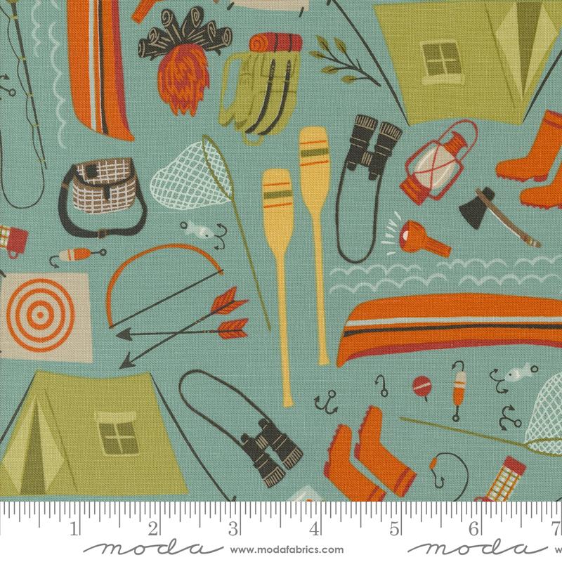 The Great Outdoors Gear - Sky - Quilt Fabric